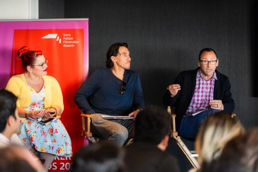 Vinele Grana, Vice-President of Global Marketing Operations & Distribution, Stage 6 Films & Sony Pictures Worldwide Acquisitions; Daniel Mondschain, Vice-President of Physical Production, Sony Pictures Worldwide Acquisitions & Stage 6 Films; and Elan Kovo, Vice President, Business Development & FP&A, Sony Pictures Worldwide Acquisitions at the Sony Future Filmmaker Awards 2024 workshop program