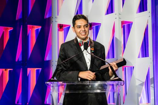 Raheem Razak accepting the award for the Student category at the Sony Future Filmmaker Awards 2024 ceremony