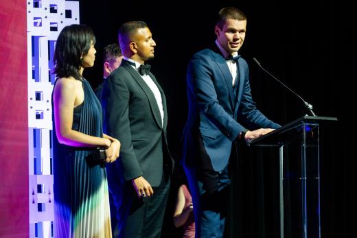 Student winners, Hayder Hoozeer and Franz Böhm accepting their award, with their cinematographer Hsien Yu Niu