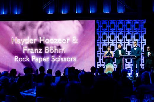 Student winners, Hayder Hoozeer and Franz Böhm accepting their award, with their cinematographer Hsien Yu Niu