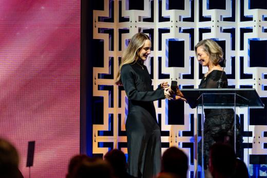 Juliet Klottrup, Non-Fiction winner, accepting her award from Elizabeth Gabler at the Sony Future Filmmaker Awards 2025 ceremony