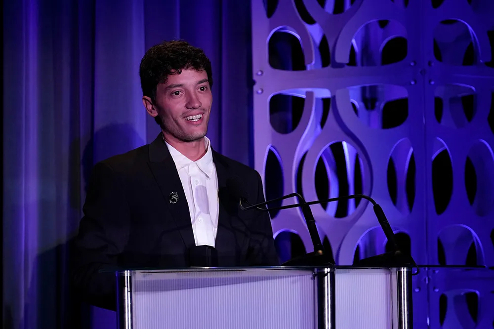 Pedro Furtado accepts his award for winning the Environment category at the Sony Future Filmmaker Awards