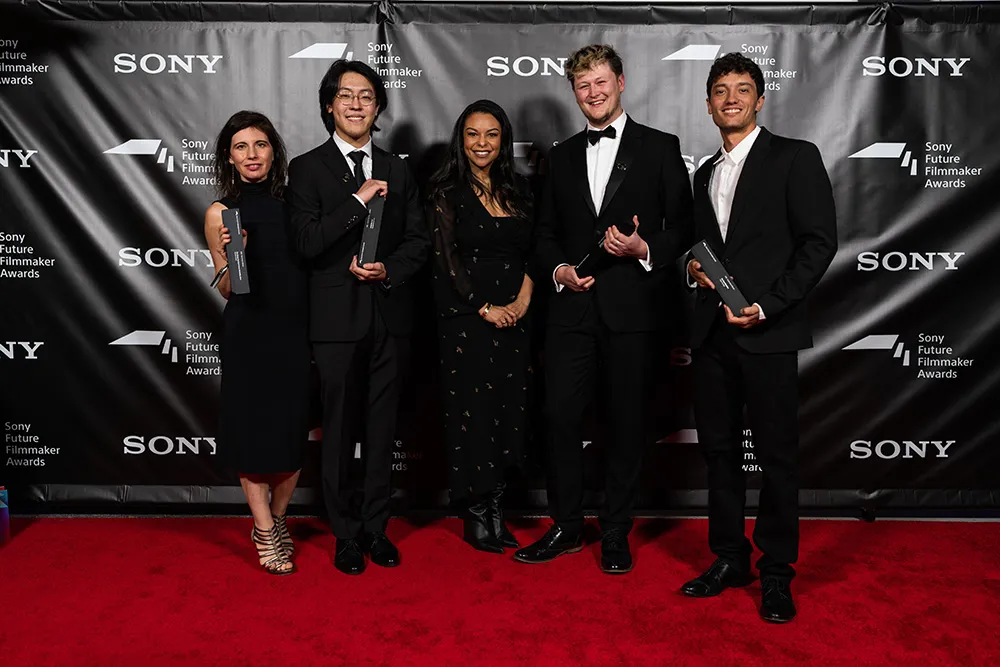 Four of the category winners from the Sony Future Filmmaker Awards with Nicole Brown, President of TriStar Pictures 