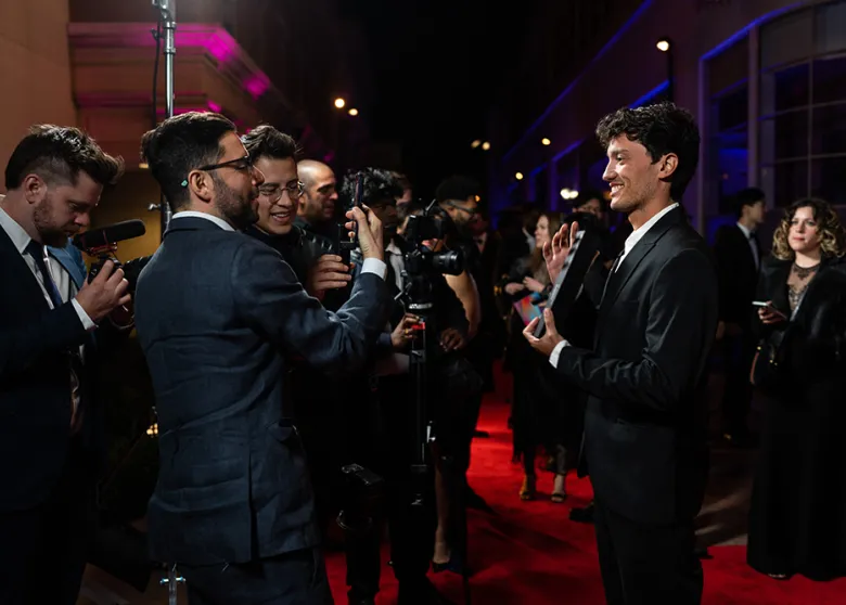 Pedro Furtado talks to press and media after the Sony Future Filmmaker Awards ceremony 